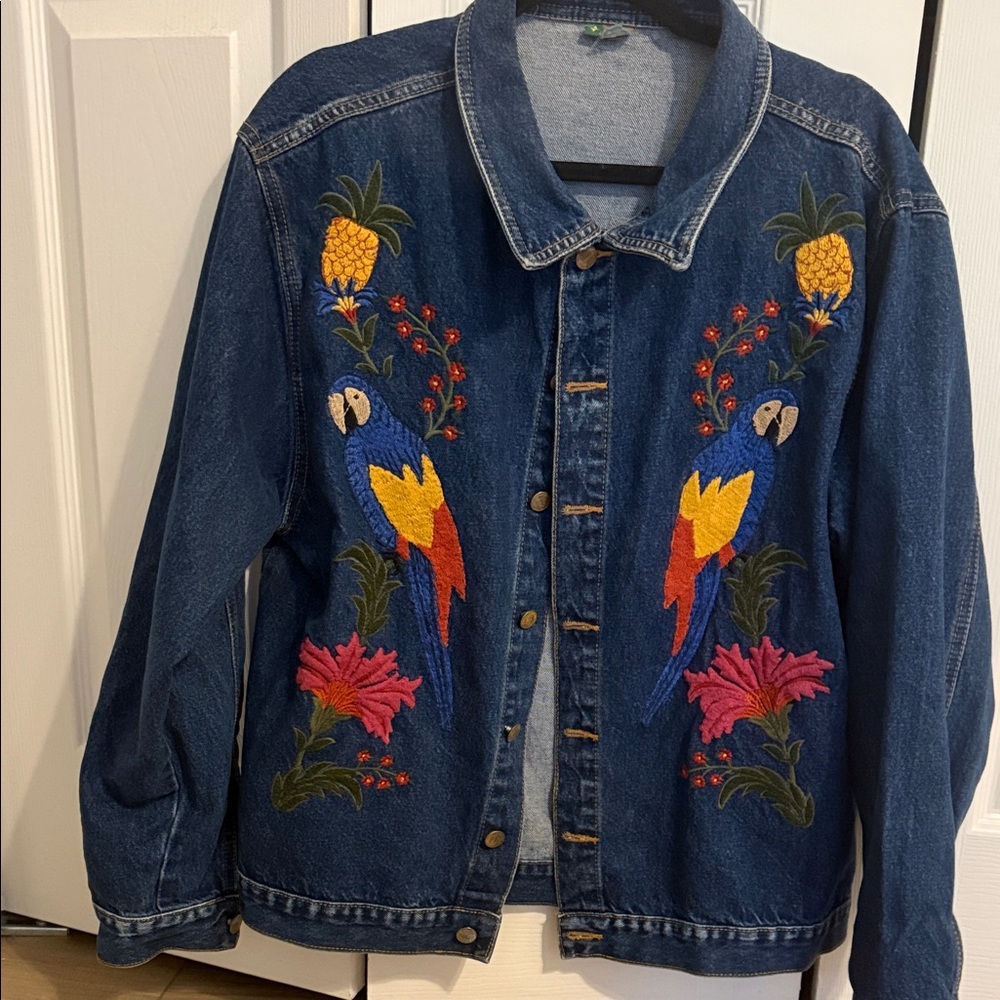 Embroidered Denim Jacket with Parrot Design - Picture 5 of 5